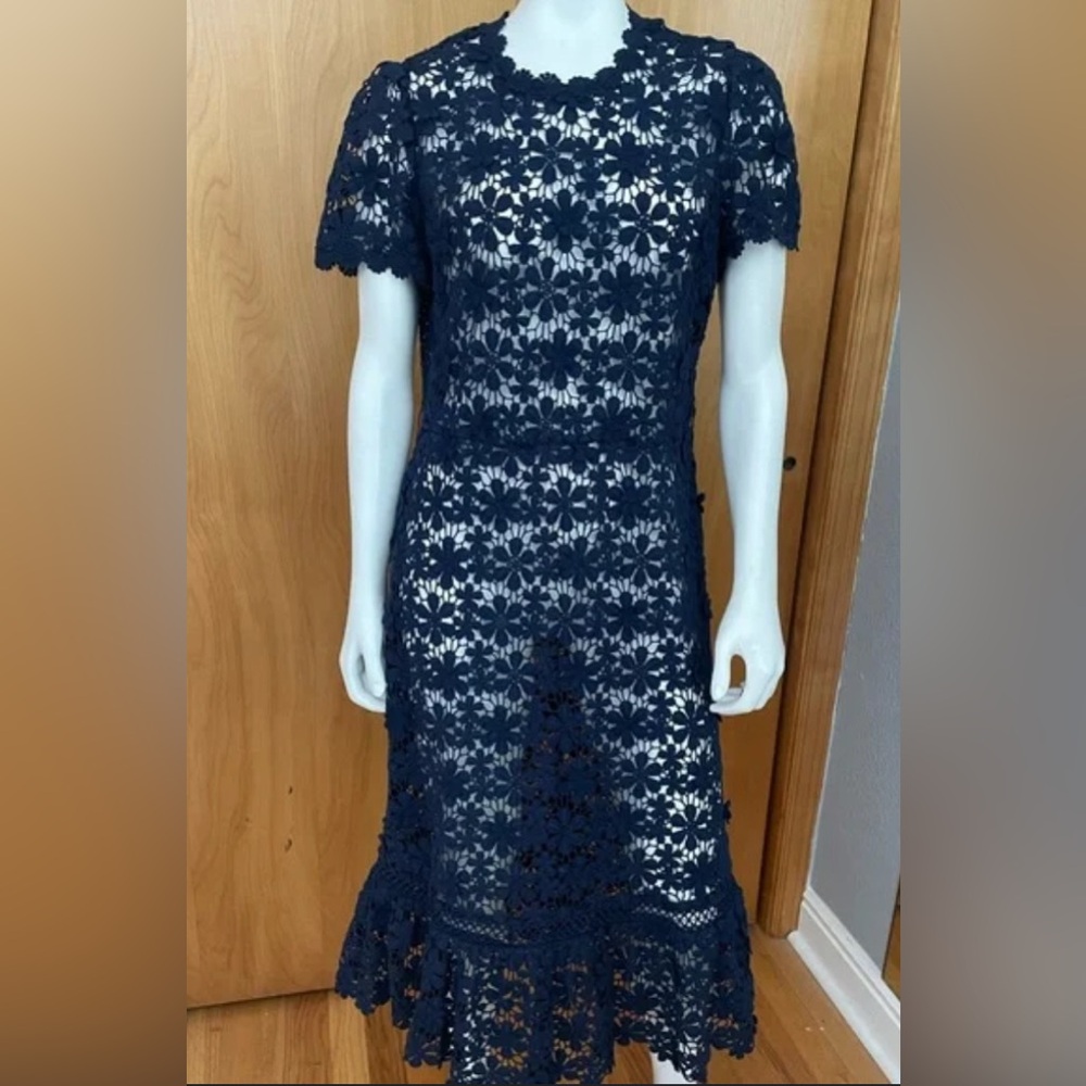 Michael Kors Navy Floral Lace Midi Dress
